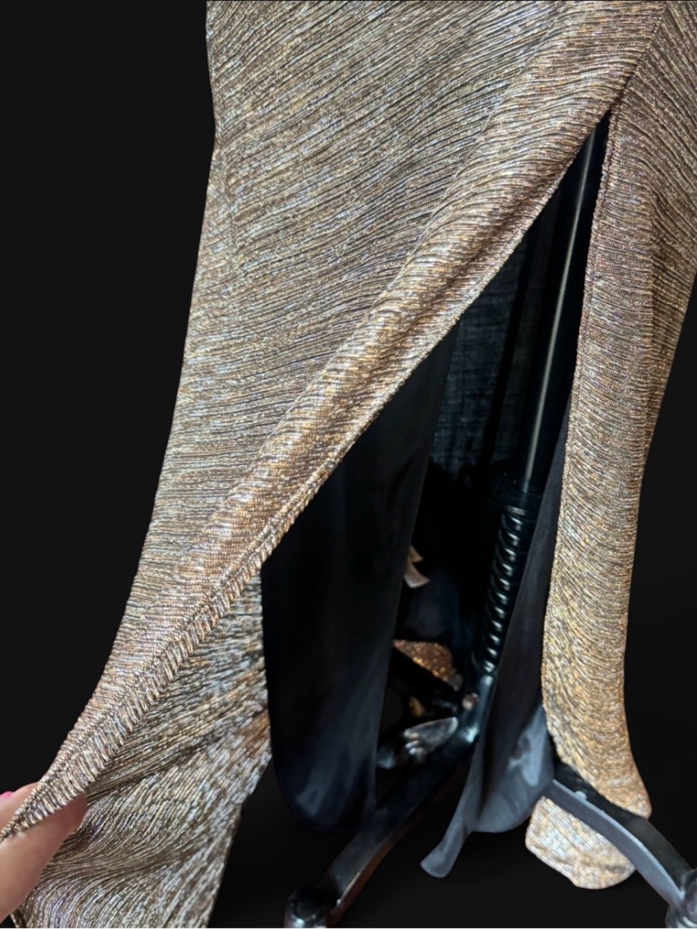 Laundry By Shelli Segal One-Shoulder Shimmery Bronze Gown fully lined with slit - Picture 6 of 12